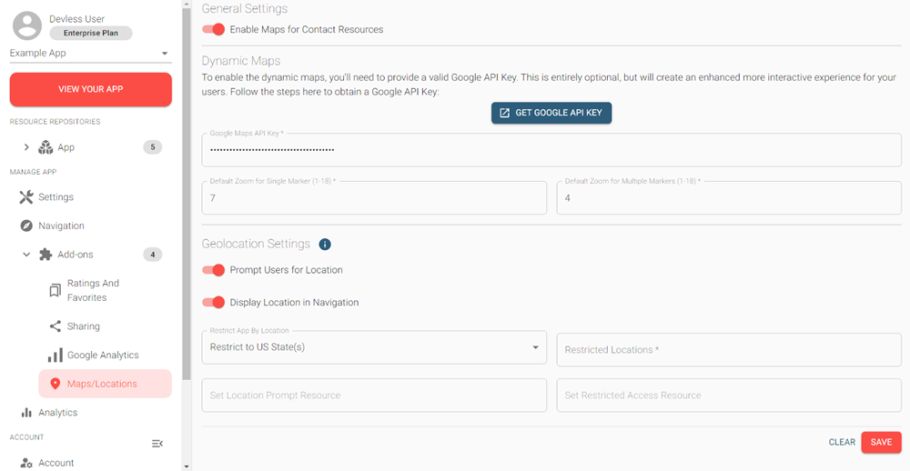 Devless No-code app builder - Google Maps API